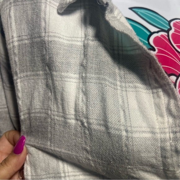A New Day Gray White Plaid Flannel with Shimmer - Picture 2 of 4